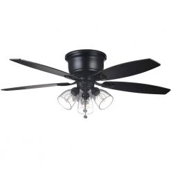 Hampton Bay Stoneridge 52 in. Indoor LED Matte Black Hugger Ceiling Fan with Light Kit, 5 Reversible Blades and Reversible Motor -Hampton Bay Shop matte black hampton bay ceiling fans with lights 51829 4f 1000