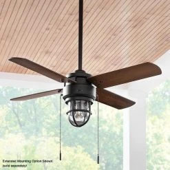 Hampton Bay Cedar Lake 44 in. Indoor/Outdoor LED Matte Black Damp Rated Ceiling Fan with Light Kit, Downrod and 4 Reversible Blades -Hampton Bay Shop matte black hampton bay ceiling fans with lights 52109 31 1000