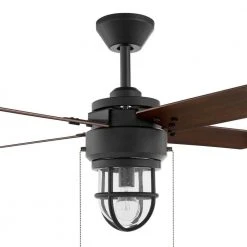 Hampton Bay Cedar Lake 44 in. Indoor/Outdoor LED Matte Black Damp Rated Ceiling Fan with Light Kit, Downrod and 4 Reversible Blades -Hampton Bay Shop matte black hampton bay ceiling fans with lights 52109 66 1000