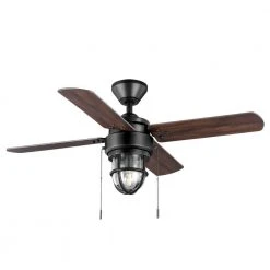 Hampton Bay Cedar Lake 44 in. Indoor/Outdoor LED Matte Black Damp Rated Ceiling Fan with Light Kit, Downrod and 4 Reversible Blades -Hampton Bay Shop matte black hampton bay ceiling fans with lights 52109 c3 1000
