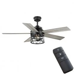 Hampton Bay North Grove 52 in. Indoor LED Matte Black Dry Rated Ceiling Fan with 5 Reversible Blades, Light Kit and Remote Control