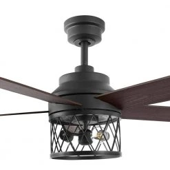 Hampton Bay North Grove 52 in. Indoor LED Matte Black Dry Rated Ceiling Fan with 5 Reversible Blades, Light Kit and Remote Control -Hampton Bay Shop matte black hampton bay ceiling fans with lights 52119 77 1000