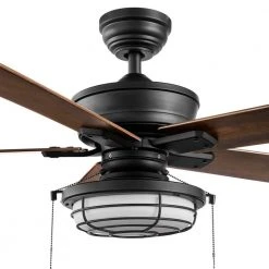 Hampton Bay Norwood 52 in. Indoor/Outdoor LED Matte Black Damp Rated Downrod Ceiling Fan with Light Kit and 5 Reversible Blades -Hampton Bay Shop matte black hampton bay ceiling fans with lights 52129 31 1000