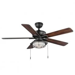 Hampton Bay Norwood 52 in. Indoor/Outdoor LED Matte Black Damp Rated Downrod Ceiling Fan with Light Kit and 5 Reversible Blades -Hampton Bay Shop matte black hampton bay ceiling fans with lights 52129 66 1000