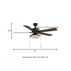 Hampton Bay Norwood 52 in. Indoor/Outdoor LED Matte Black Damp Rated Downrod Ceiling Fan with Light Kit and 5 Reversible Blades -Hampton Bay Shop matte black hampton bay ceiling fans with lights 52129 a0 1000