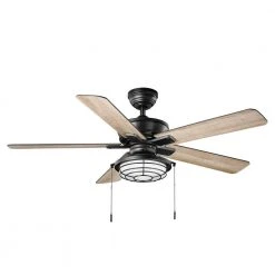 Hampton Bay Norwood 52 in. Indoor/Outdoor LED Matte Black Damp Rated Downrod Ceiling Fan with Light Kit and 5 Reversible Blades -Hampton Bay Shop matte black hampton bay ceiling fans with lights 52129 c3 1000