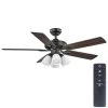 Hampton Bay 52 in. Burgess Matte Black Indoor LED Smart Hubspace Ceiling Fan with Light Kit and Remote Control