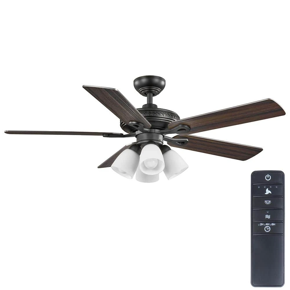 Hampton Bay 52 in. Burgess Matte Black Indoor LED Smart Hubspace Ceiling Fan with Light Kit and Remote Control