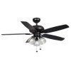 Hampton Bay Rockport 52 in. Indoor LED Matte Black Ceiling Fan with Light Kit, Downrod, and 5 Reversible Blades
