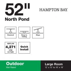 Hampton Bay North Pond 52 in. Indoor/Outdoor Matte Black Ceiling Fan with Downrod and Reversible Motor; Light Kit Adaptable -Hampton Bay Shop matte black hampton bay ceiling fans without lights 51718 66 1000