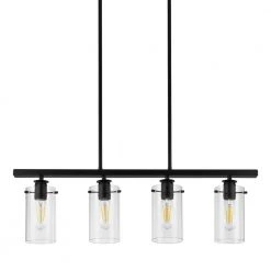 Hampton Bay Regan 4-Light Matte Black Island Chandelier with Clear Glass Shades, Industrial Linear Kitchen Pendant Light