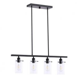 Hampton Bay Regan 4-Light Matte Black Island Chandelier with Clear Glass Shades, Industrial Linear Kitchen Pendant Light -Hampton Bay Shop matte black hampton bay chandeliers hd4969a3 77 1000