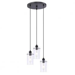 Hampton Bay Regan 3-Light Matte Black Pendant Hanging Light with Clear Glass Shades, Industrial Kitchen Pendant Lighting -Hampton Bay Shop matte black hampton bay chandeliers hd4969c3 77 1000