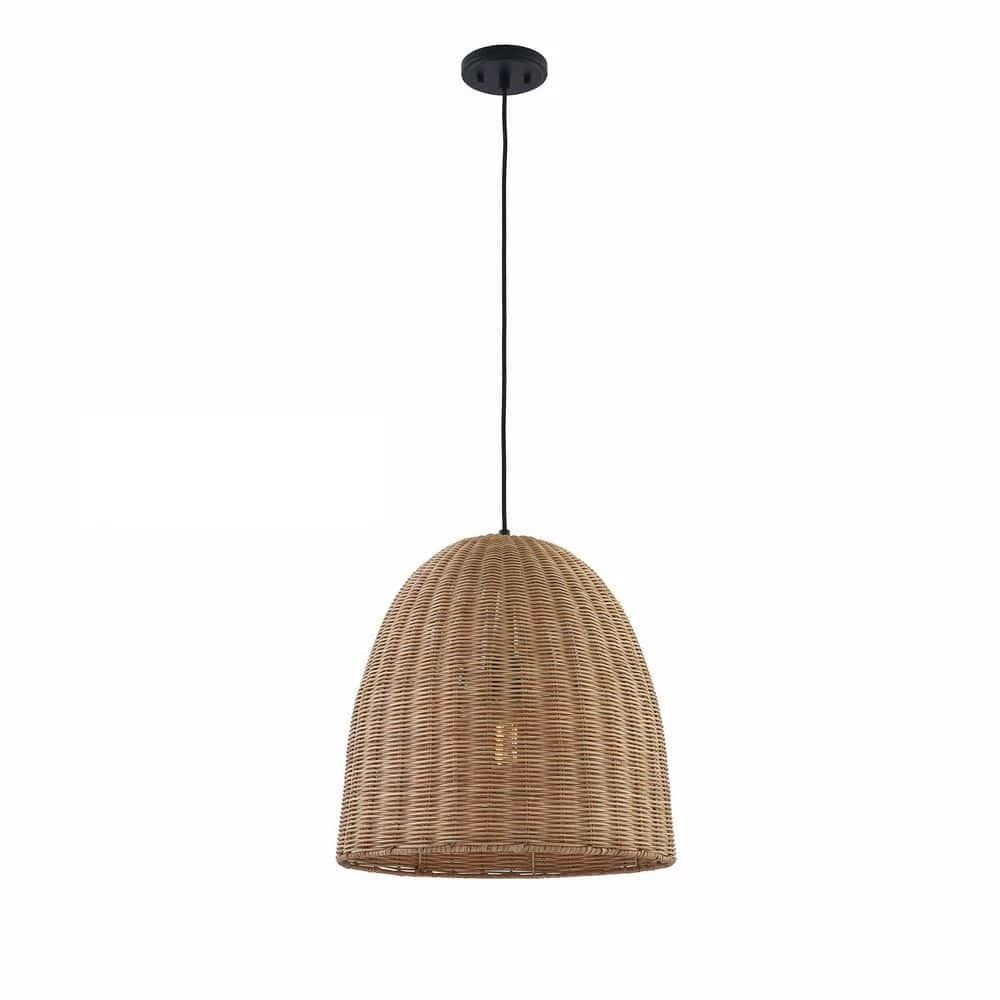 Hampton Bay Highler 1-Light Matte Black Island Pendant with Natural Rattan Shade 1 Hampton Bay Highler 1-Light Matte Black Island Pendant with Natural Rattan Shade