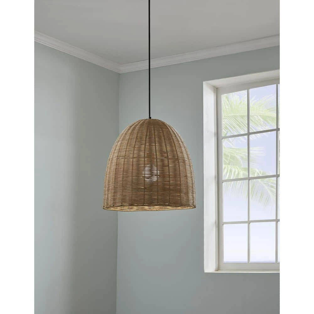 Hampton Bay Highler 1-Light Matte Black Island Pendant with Natural Rattan Shade 3 Hampton Bay Highler 1-Light Matte Black Island Pendant with Natural Rattan Shade - Image 3