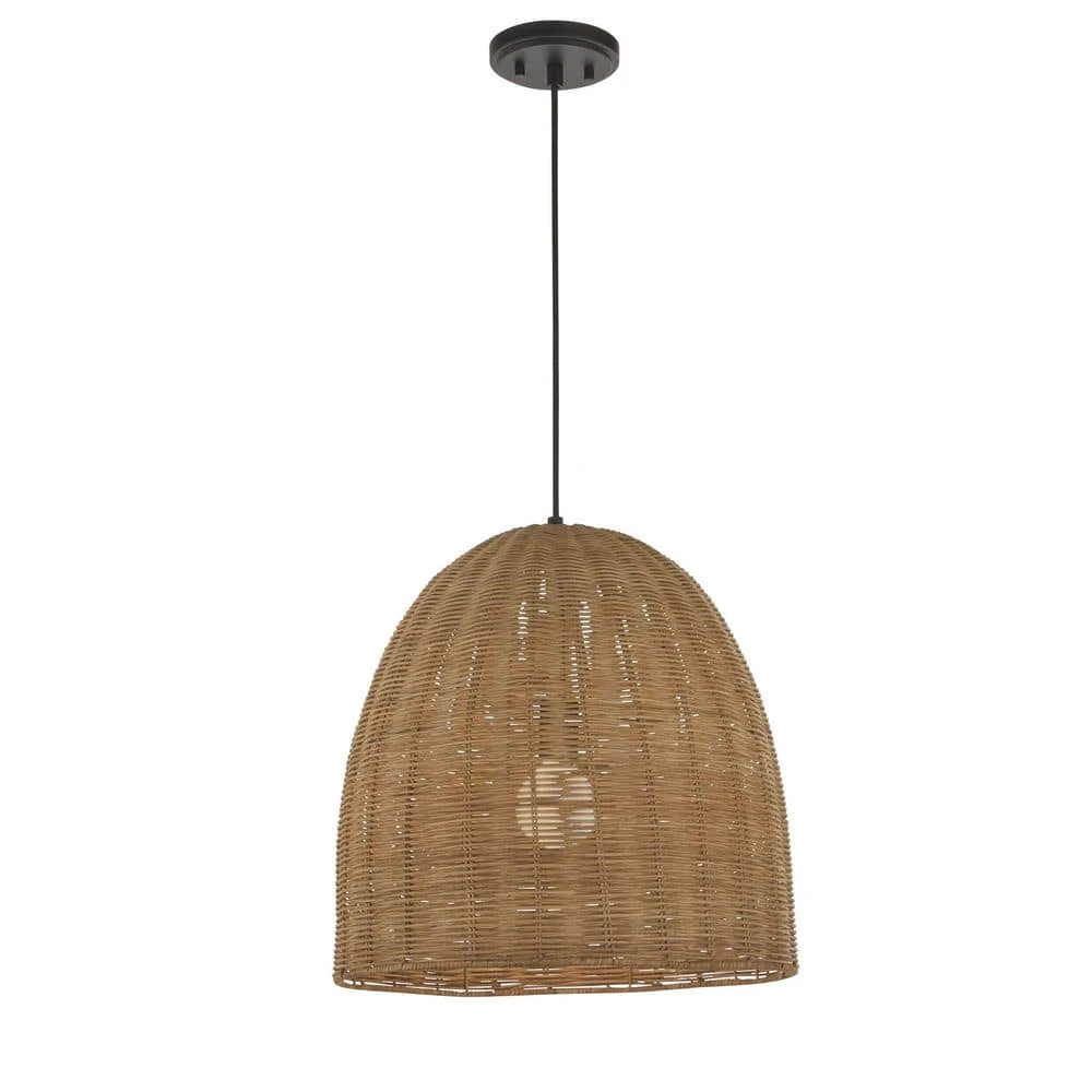 Hampton Bay Highler 1-Light Matte Black Island Pendant with Natural Rattan Shade 2 Hampton Bay Highler 1-Light Matte Black Island Pendant with Natural Rattan Shade - Image 2