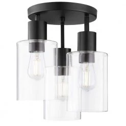 Hampton Bay Sutton Place 14 in. 3-Light Matte Black Flush Mount, Farmhouse Ceiling Light