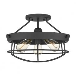 Hampton Bay Southbourne 15.5 in. 3-Light Matte Black Rustic Farmhouse Semi-Flush Mount