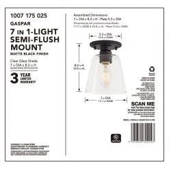 Hampton Bay Gaspar 7 in. Matte Black Flush Mount Clear Glass -Hampton Bay Shop matte black hampton bay flush mount lights kse8001ax 01 mb 44 1000