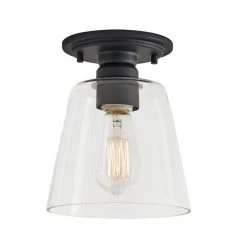 Hampton Bay Gaspar 7 in. Matte Black Flush Mount Clear Glass