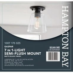 Hampton Bay Gaspar 7 in. Matte Black Flush Mount Clear Glass -Hampton Bay Shop matte black hampton bay flush mount lights kse8001ax 01 mb 76 1000