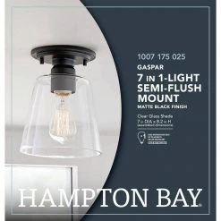 Hampton Bay Gaspar 7 in. Matte Black Flush Mount Clear Glass -Hampton Bay Shop matte black hampton bay flush mount lights kse8001ax 01 mb fa 1000