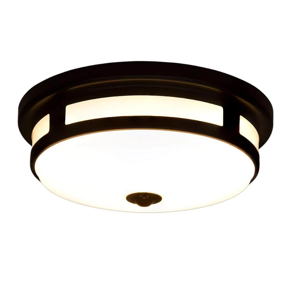 Hampton Bay Greenhaven 11 in. 1-Light Black Motion Sensing LED Outdoor Flush Mount Light Color Selectable Ceiling Light 830 Lumens 1 Hampton Bay Greenhaven 11 in. 1-Light Black Motion Sensing LED Outdoor Flush Mount Light Color Selectable Ceiling Light 830 Lumens