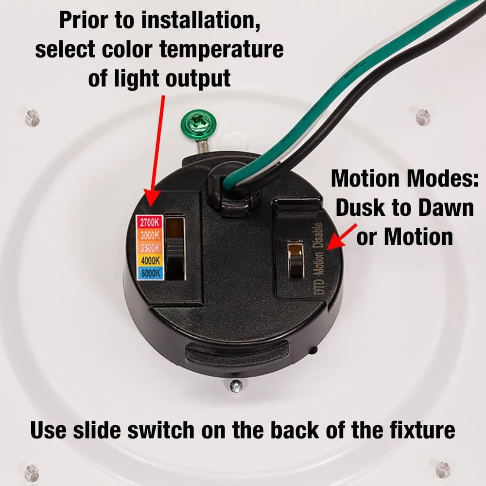 Hampton Bay Greenhaven 11 in. 1-Light Black Motion Sensing LED Outdoor Flush Mount Light Color Selectable Ceiling Light 830 Lumens 4 Hampton Bay Greenhaven 11 in. 1-Light Black Motion Sensing LED Outdoor Flush Mount Light Color Selectable Ceiling Light 830 Lumens - Image 4
