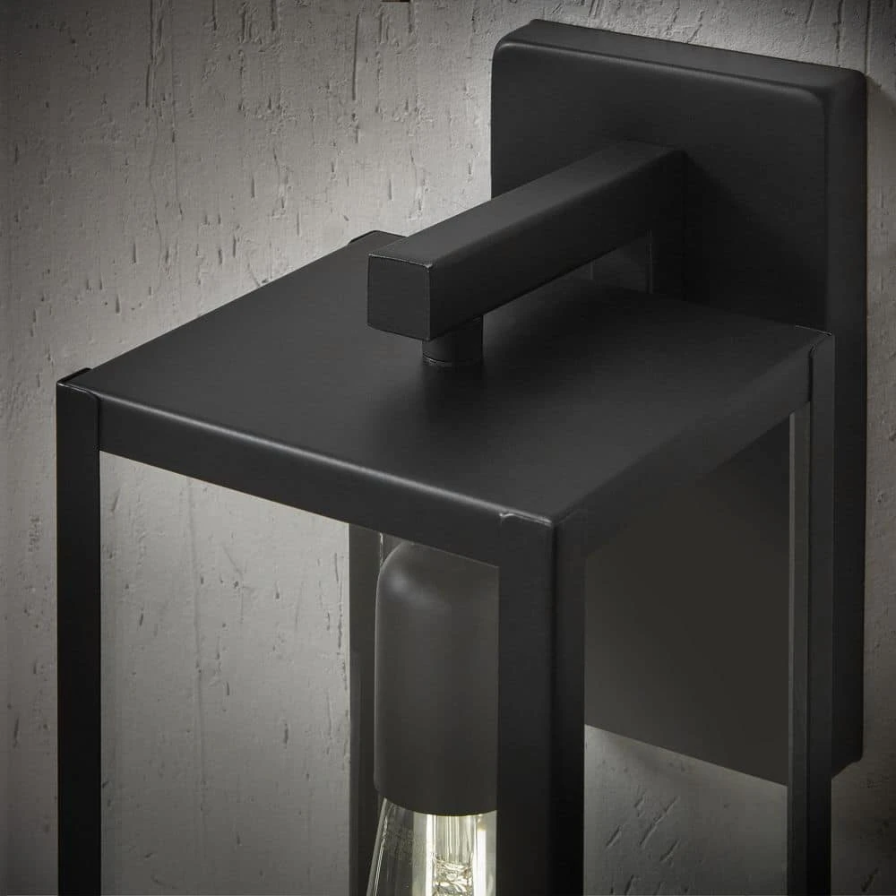 Hampton Bay Hurley Modern 1-Light Matte Black Hardwired Medium Outdoor Wall Lantern Sconce 3 Hampton Bay Hurley Modern 1-Light Matte Black Hardwired Medium Outdoor Wall Lantern Sconce - Image 3