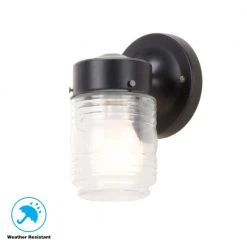 Hampton Bay 1-Light Matte Black Outdoor Jelly-Jar Wall Lantern Sconce -Hampton Bay Shop matte black hampton bay outdoor sconces wb0317 40 1000