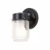 Hampton Bay 1-Light Matte Black Outdoor Jelly-Jar Wall Lantern Sconce