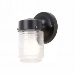 Hampton Bay 1-Light Matte Black Outdoor Jelly-Jar Wall Lantern Sconce