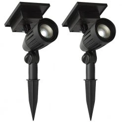 Hampton Bay Solar 50 Lumens Black Outdoor Integrated LED Adjustable Beam Spotlight (2-Pack); Weather/Water/Rust Resistant