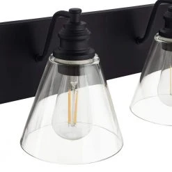 Hampton Bay Manor 24 in. 3-Light Matte Black Industrial Bathroom Vanity Light with Clear Glass Shades -Hampton Bay Shop matte black hampton bay vanity lighting 1012hbmbdi 1d 1000