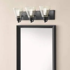 Hampton Bay Manor 24 in. 3-Light Matte Black Industrial Bathroom Vanity Light with Clear Glass Shades -Hampton Bay Shop matte black hampton bay vanity lighting 1012hbmbdi 40 1000