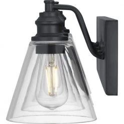 Hampton Bay Manor 24 in. 3-Light Matte Black Industrial Bathroom Vanity Light with Clear Glass Shades -Hampton Bay Shop matte black hampton bay vanity lighting 1012hbmbdi 4f 1000
