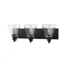 Hampton Bay Manor 24 in. 3-Light Matte Black Industrial Bathroom Vanity Light with Clear Glass Shades -Hampton Bay Shop matte black hampton bay vanity lighting 1012hbmbdi 66 1000