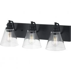 Hampton Bay Manor 24 in. 3-Light Matte Black Industrial Bathroom Vanity Light with Clear Glass Shades -Hampton Bay Shop matte black hampton bay vanity lighting 1012hbmbdi c3 1000