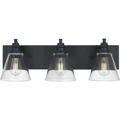 Hampton Bay Manor 24 in. 3-Light Matte Black Industrial Bathroom Vanity Light with Clear Glass Shades -Hampton Bay Shop matte black hampton bay vanity lighting 1012hbmbdi fa 1000