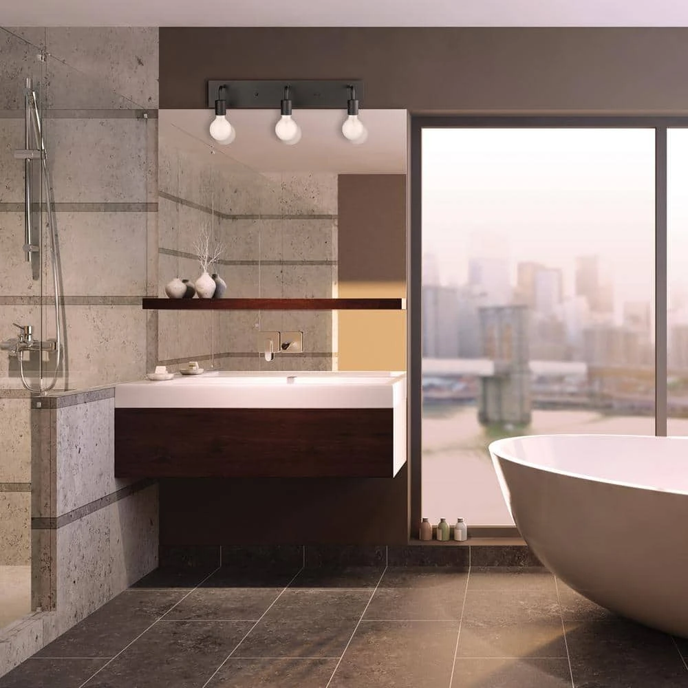 Hampton Bay Northvale 24 in. 3-Light Matte Black Industrial Bathroom Vanity Light 4 Hampton Bay Northvale 24 in. 3-Light Matte Black Industrial Bathroom Vanity Light - Image 4