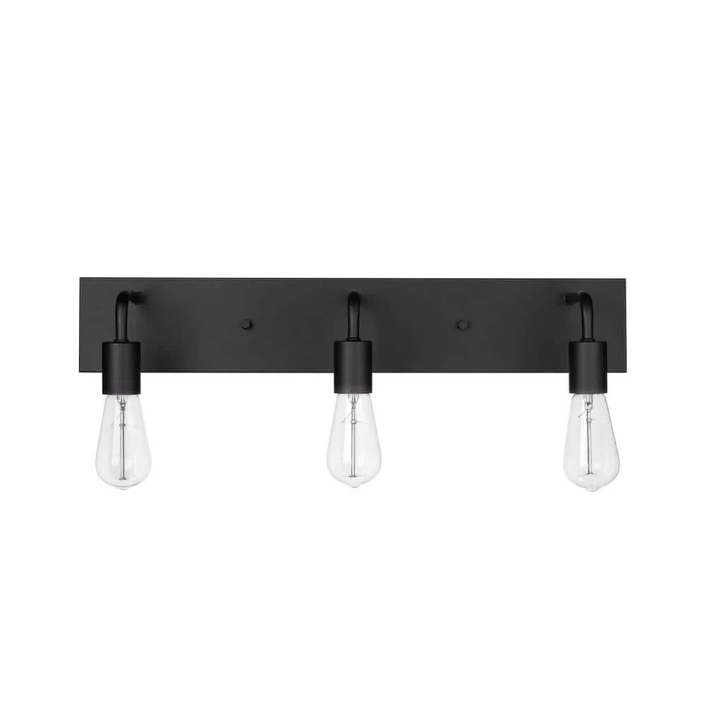 Hampton Bay Northvale 24 in. 3-Light Matte Black Industrial Bathroom Vanity Light 1 Hampton Bay Northvale 24 in. 3-Light Matte Black Industrial Bathroom Vanity Light