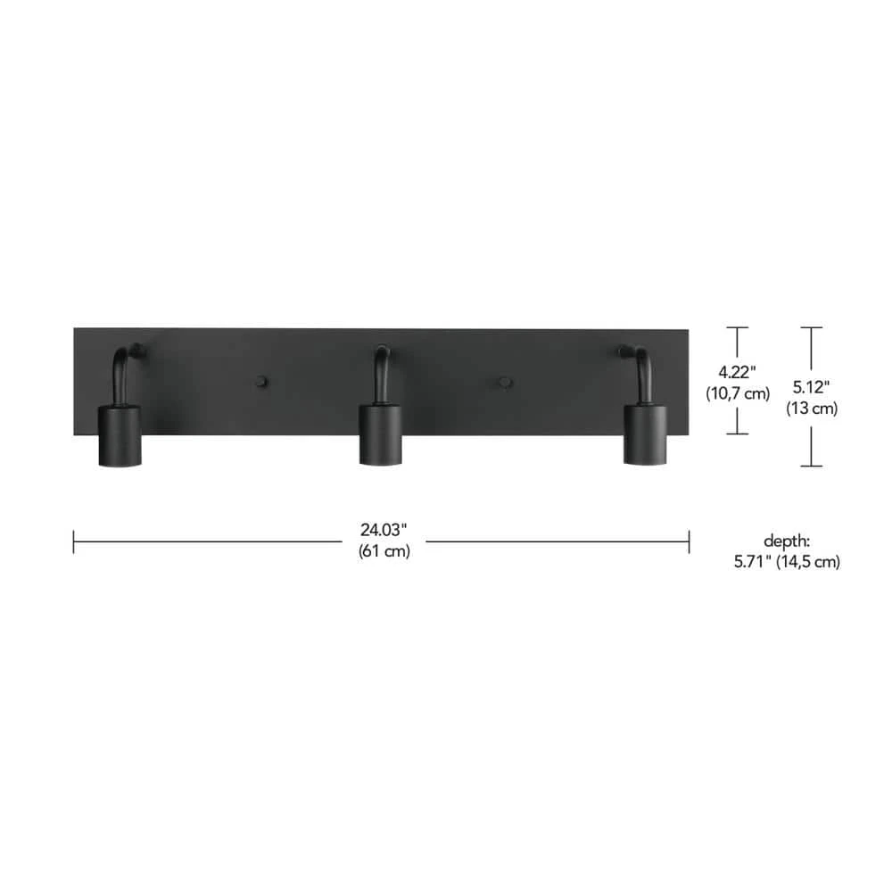 Hampton Bay Northvale 24 in. 3-Light Matte Black Industrial Bathroom Vanity Light 7 Hampton Bay Northvale 24 in. 3-Light Matte Black Industrial Bathroom Vanity Light - Image 7