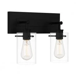 Hampton Bay Regan 12.75 in. 2-Light Matte Black Bathroom Vanity Light with Clear Glass Shades -Hampton Bay Shop matte black hampton bay vanity lighting dshd19574v1 4f 1000