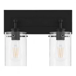 Hampton Bay Regan 12.75 in. 2-Light Matte Black Bathroom Vanity Light with Clear Glass Shades