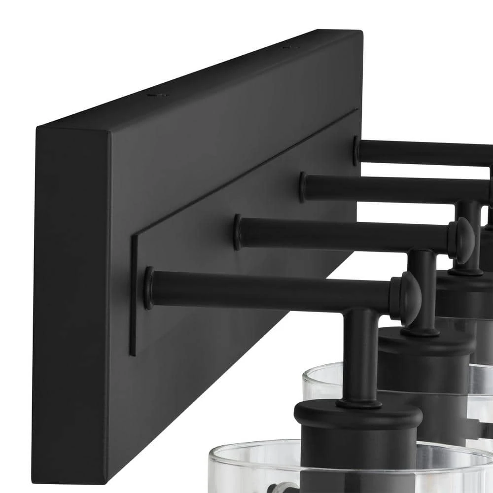 Hampton Bay Regan 29.25 in. 4-Light Matte Black Bathroom Vanity Light with Clear Glass Shades 5 Hampton Bay Regan 29.25 in. 4-Light Matte Black Bathroom Vanity Light with Clear Glass Shades - Image 5