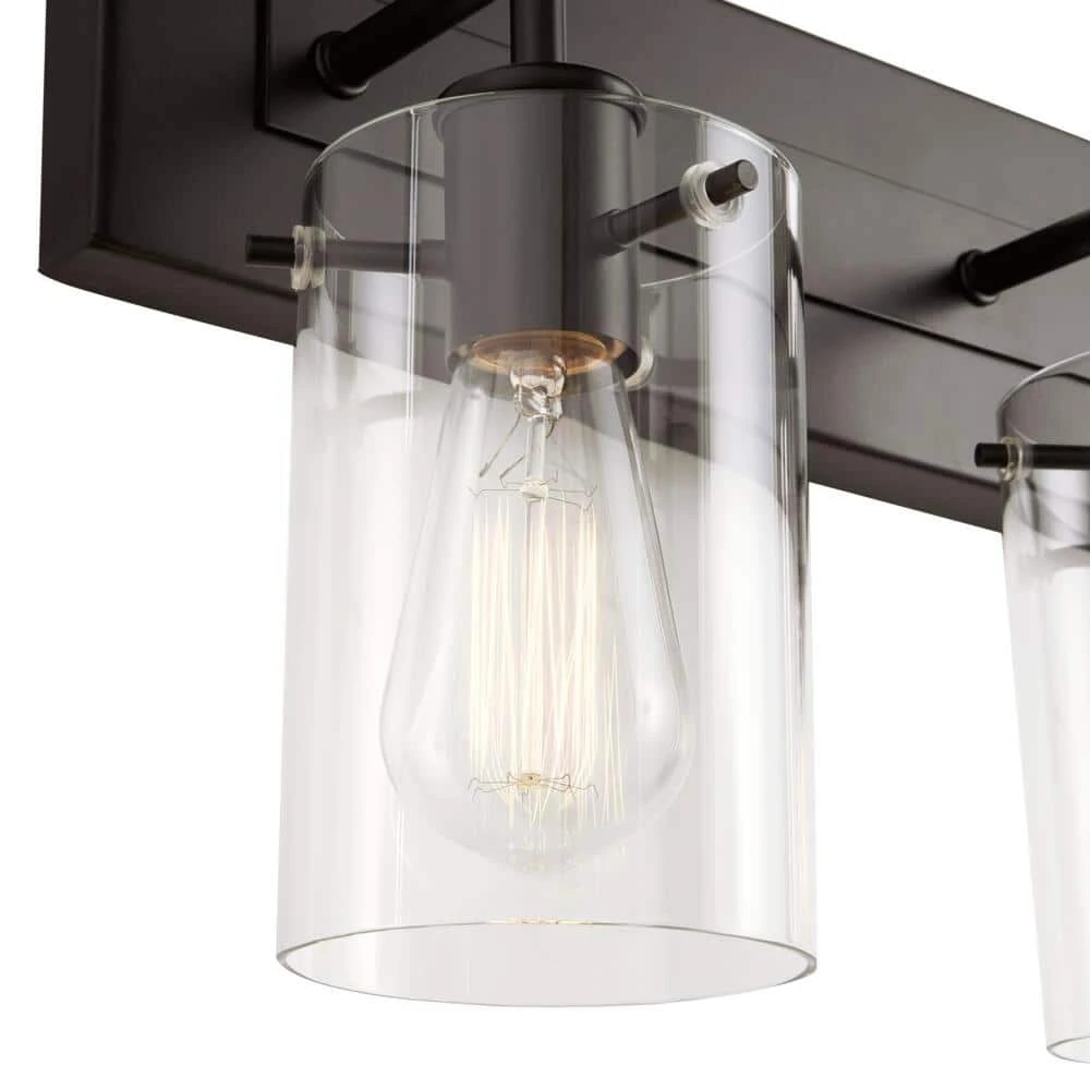 Hampton Bay Regan 29.25 in. 4-Light Matte Black Bathroom Vanity Light with Clear Glass Shades 10 Hampton Bay Regan 29.25 in. 4-Light Matte Black Bathroom Vanity Light with Clear Glass Shades - Image 10