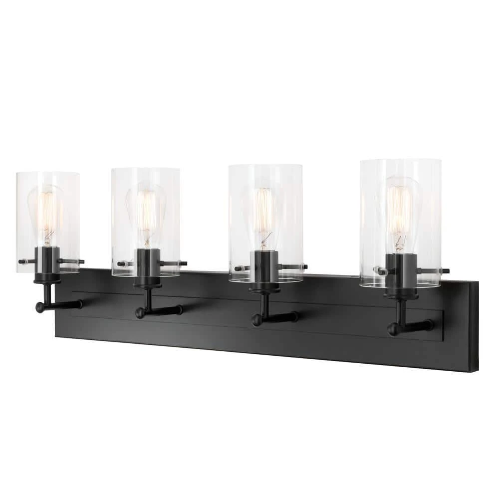 Hampton Bay Regan 29.25 in. 4-Light Matte Black Bathroom Vanity Light with Clear Glass Shades 8 Hampton Bay Regan 29.25 in. 4-Light Matte Black Bathroom Vanity Light with Clear Glass Shades - Image 8