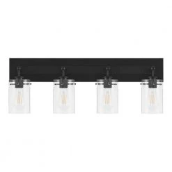 Hampton Bay Regan 29.25 in. 4-Light Matte Black Bathroom Vanity Light with Clear Glass Shades