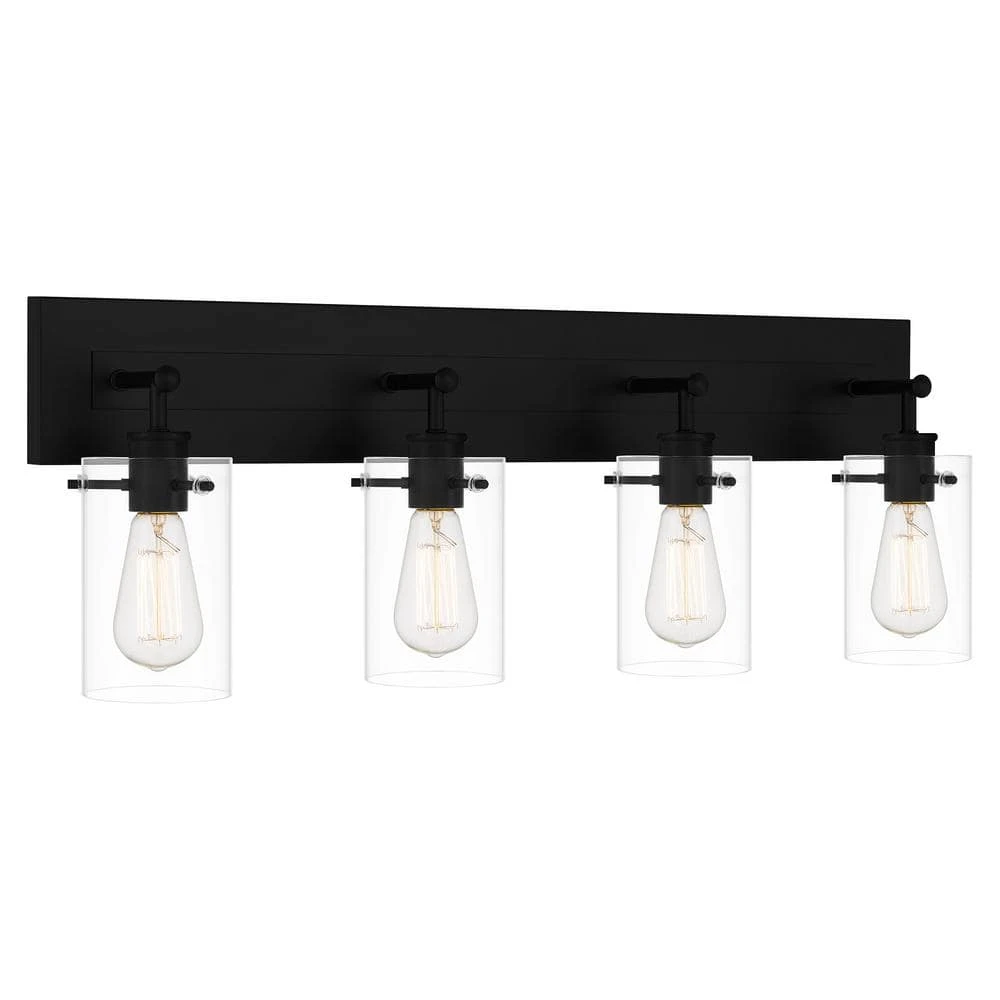 Hampton Bay Regan 29.25 in. 4-Light Matte Black Bathroom Vanity Light with Clear Glass Shades 12 Hampton Bay Regan 29.25 in. 4-Light Matte Black Bathroom Vanity Light with Clear Glass Shades - Image 12