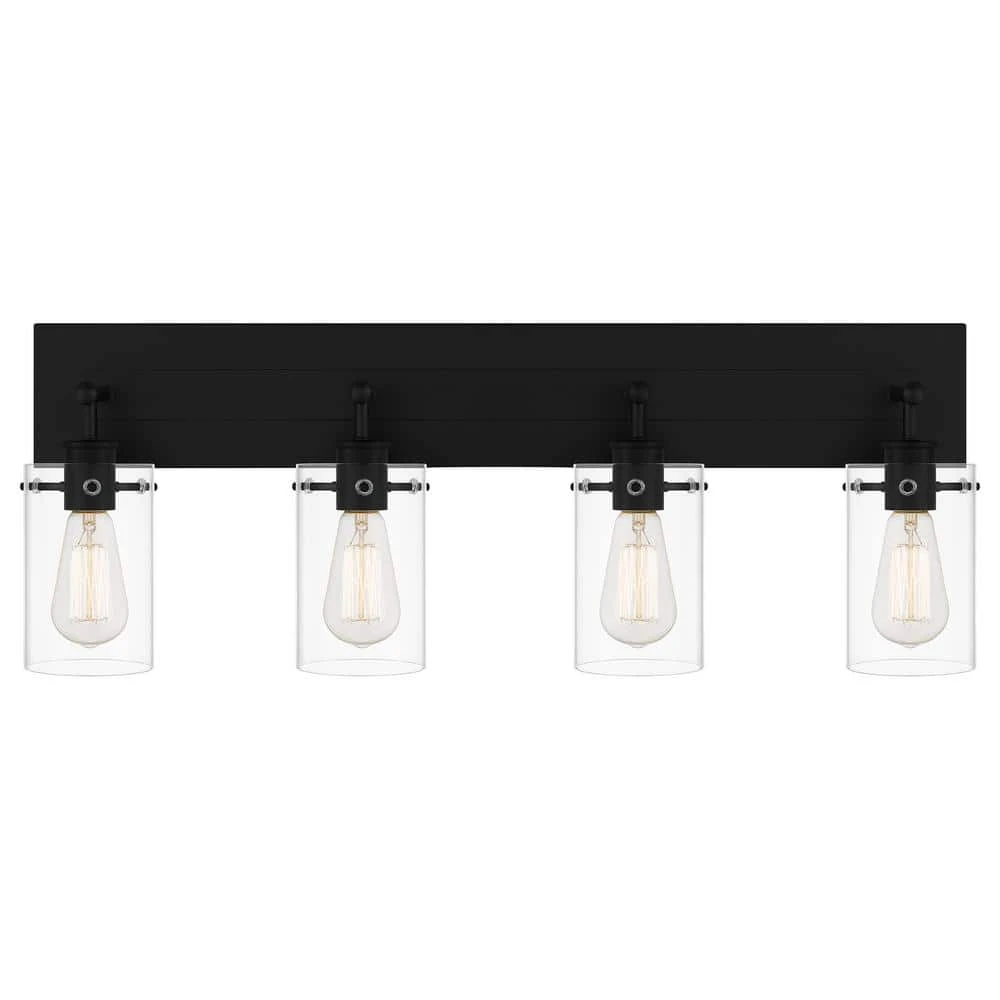 Hampton Bay Regan 29.25 in. 4-Light Matte Black Bathroom Vanity Light with Clear Glass Shades 6 Hampton Bay Regan 29.25 in. 4-Light Matte Black Bathroom Vanity Light with Clear Glass Shades - Image 6